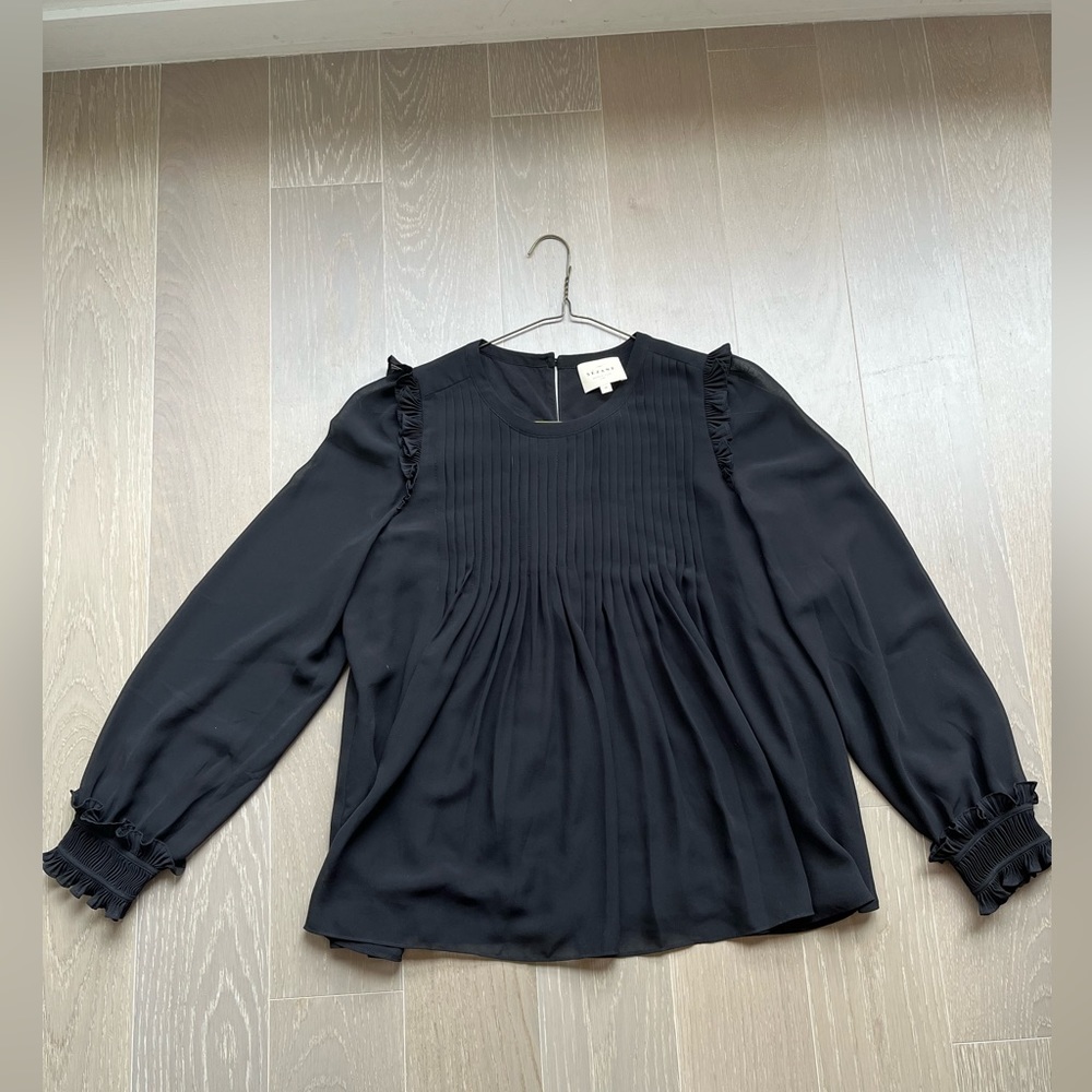 Sezane Black Ruffled Blouse